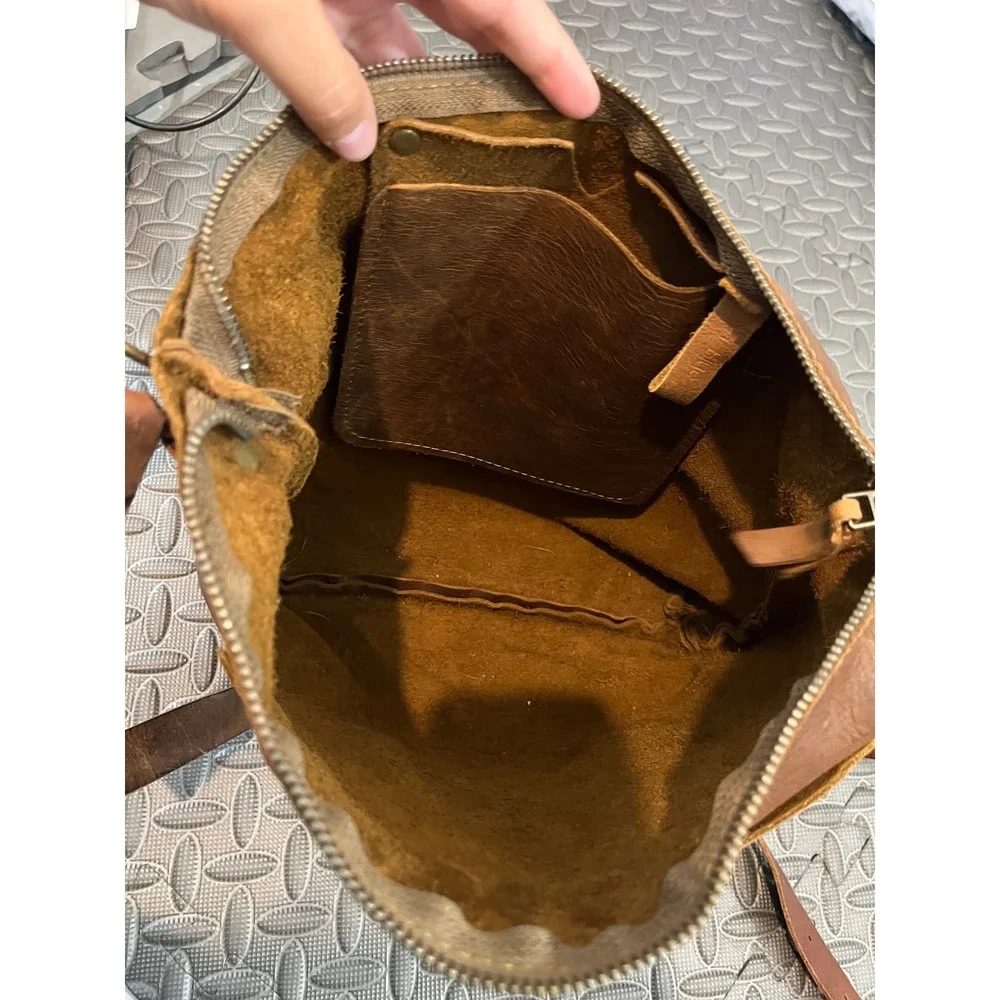 In Blue Handmade Leather Crossbody Bag Purse Brown Distressed Zip Shoulder